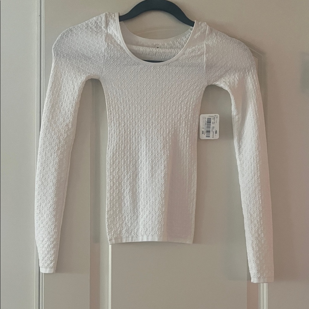 Free People White Textured Long Sleeve Top